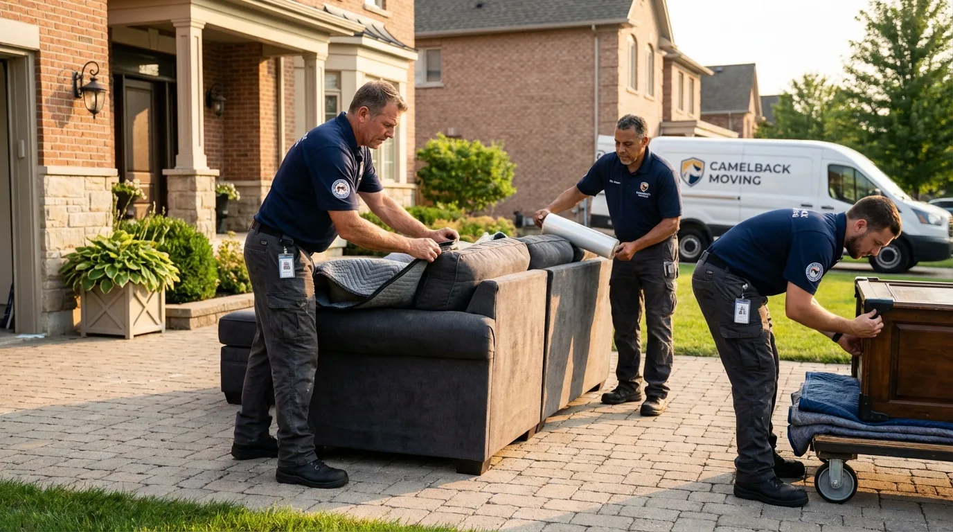 Large estate moving crew wrapping furniture in South Lyon, MI